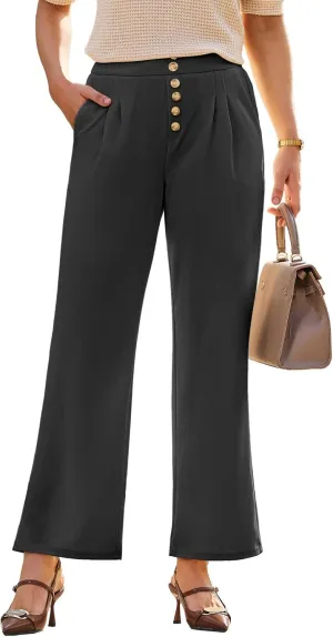 Dokotoo Wide Leg Pants Woman Elastic High Waisted Waffle Knit Dressy Casual Trousers Pants with Pockets