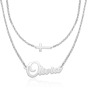 Double Layered Choker Name Necklace Personalized Heart Jewelry Gifts Dainty Name Chain Customized Name Plate Necklace Pendant for Women Girls
