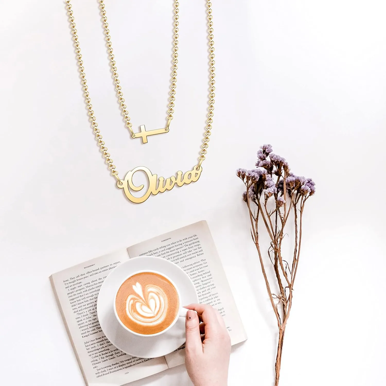 Double Layered Choker Name Necklace Personalized Heart Jewelry Gifts Dainty Name Chain Customized Name Plate Necklace Pendant for Women Girls