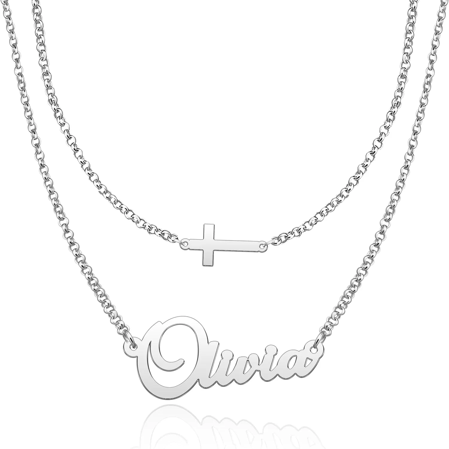 Double Layered Choker Name Necklace Personalized Heart Jewelry Gifts Dainty Name Chain Customized Name Plate Necklace Pendant for Women Girls