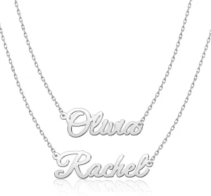 Double Layered Choker Name Necklace Personalized Heart Jewelry Gifts Dainty Name Chain Customized Name Plate Necklace Pendant for Women Girls