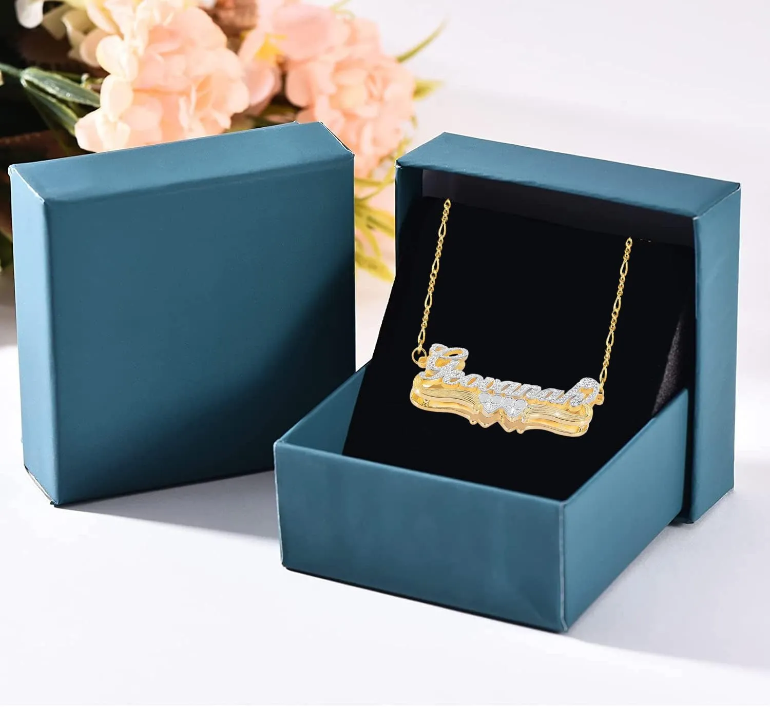 Double Plated Name Necklace Personalized Custom Name Necklace 18k Gold Plated Nameplate Pendant Customized Name Plate Necklace for Women Men