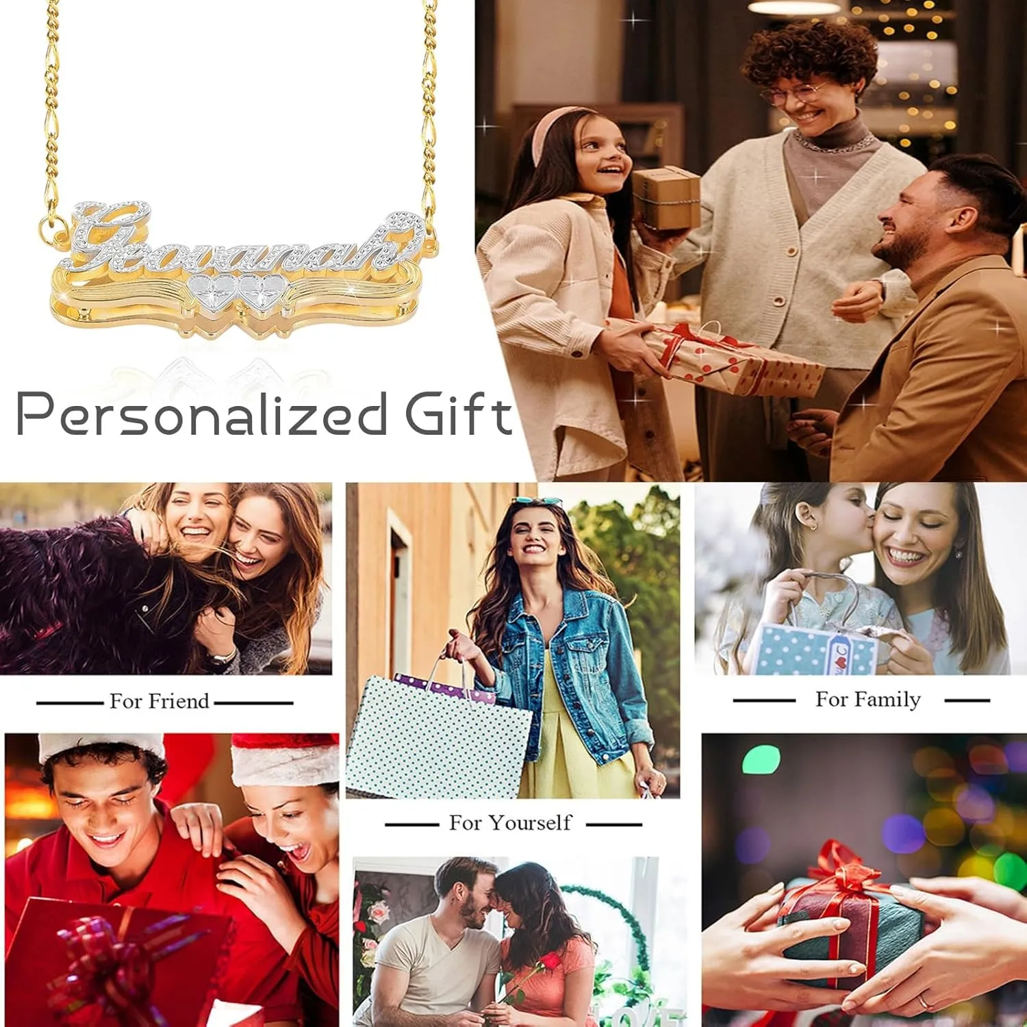 Double Plated Name Necklace Personalized Custom Name Necklace 18k Gold Plated Nameplate Pendant Customized Name Plate Necklace for Women Men