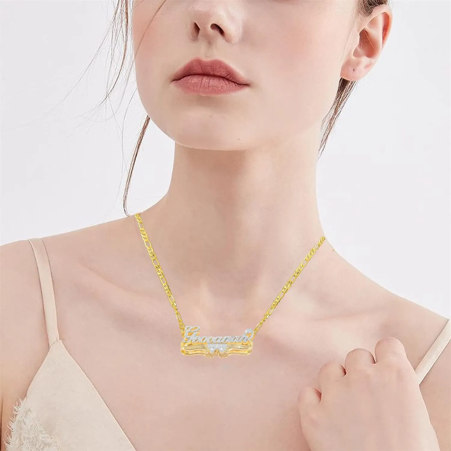 Double Plated Name Necklace Personalized Custom Name Necklace 18k Gold Plated Nameplate Pendant Customized Name Plate Necklace for Women Men