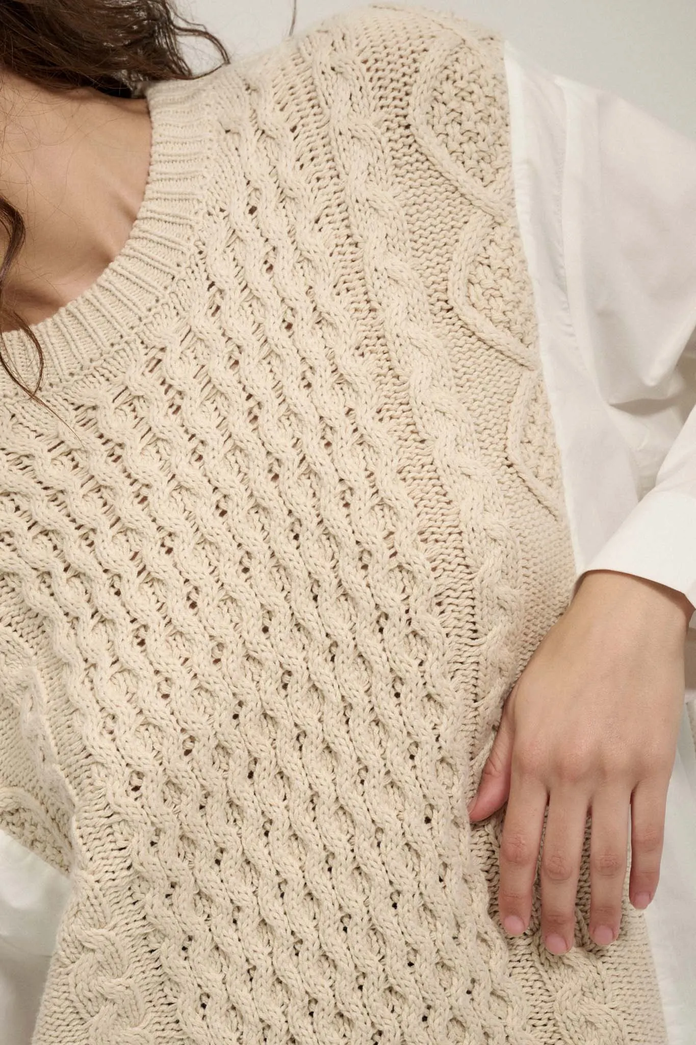 Double Take Mixed Media Cable Knit Sweater