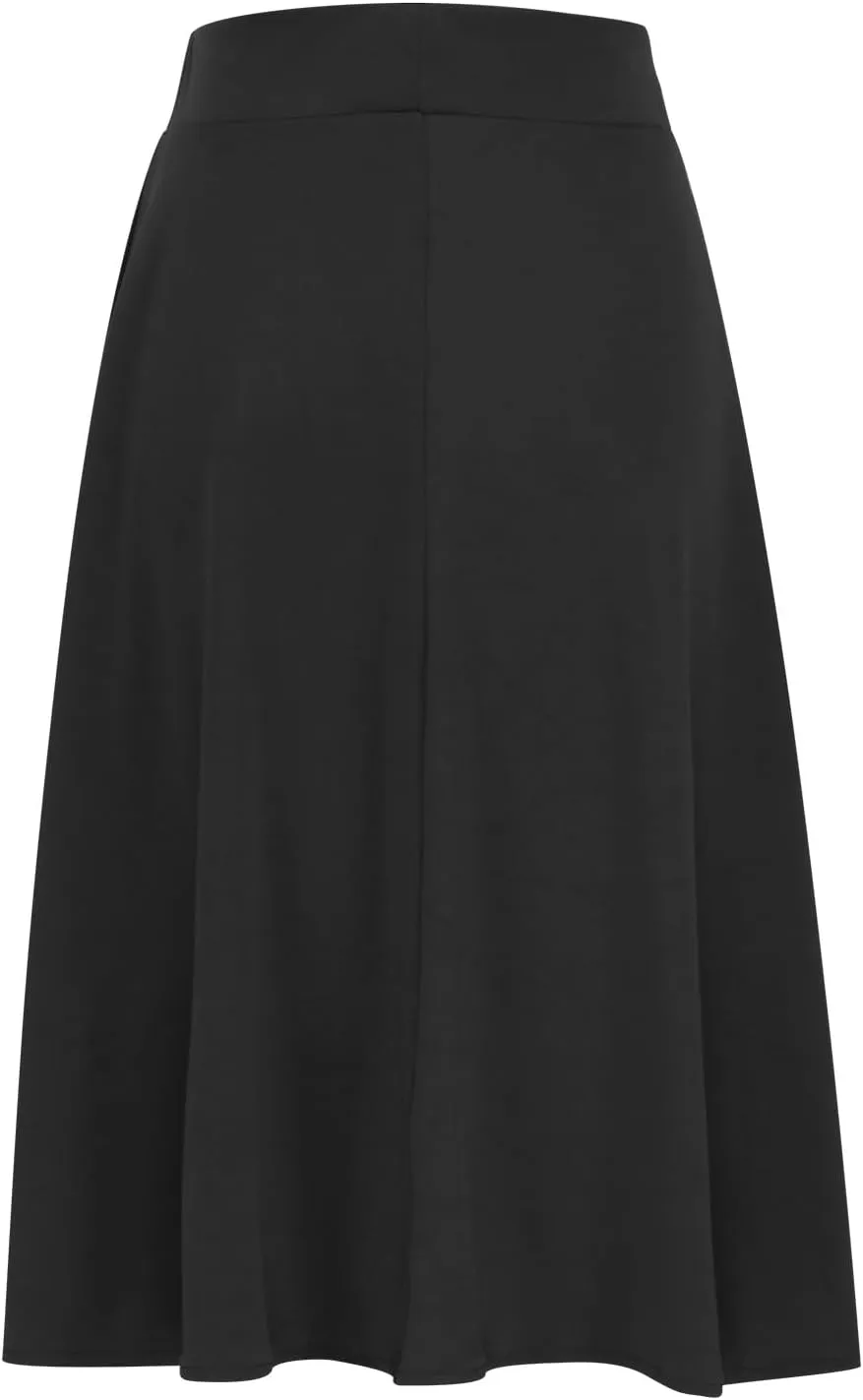 Dressy Office Midi Skirt for Women Solid Baggy Pull On Knee Length Skirts Flowy High Waist Ruffle Flared Skirts