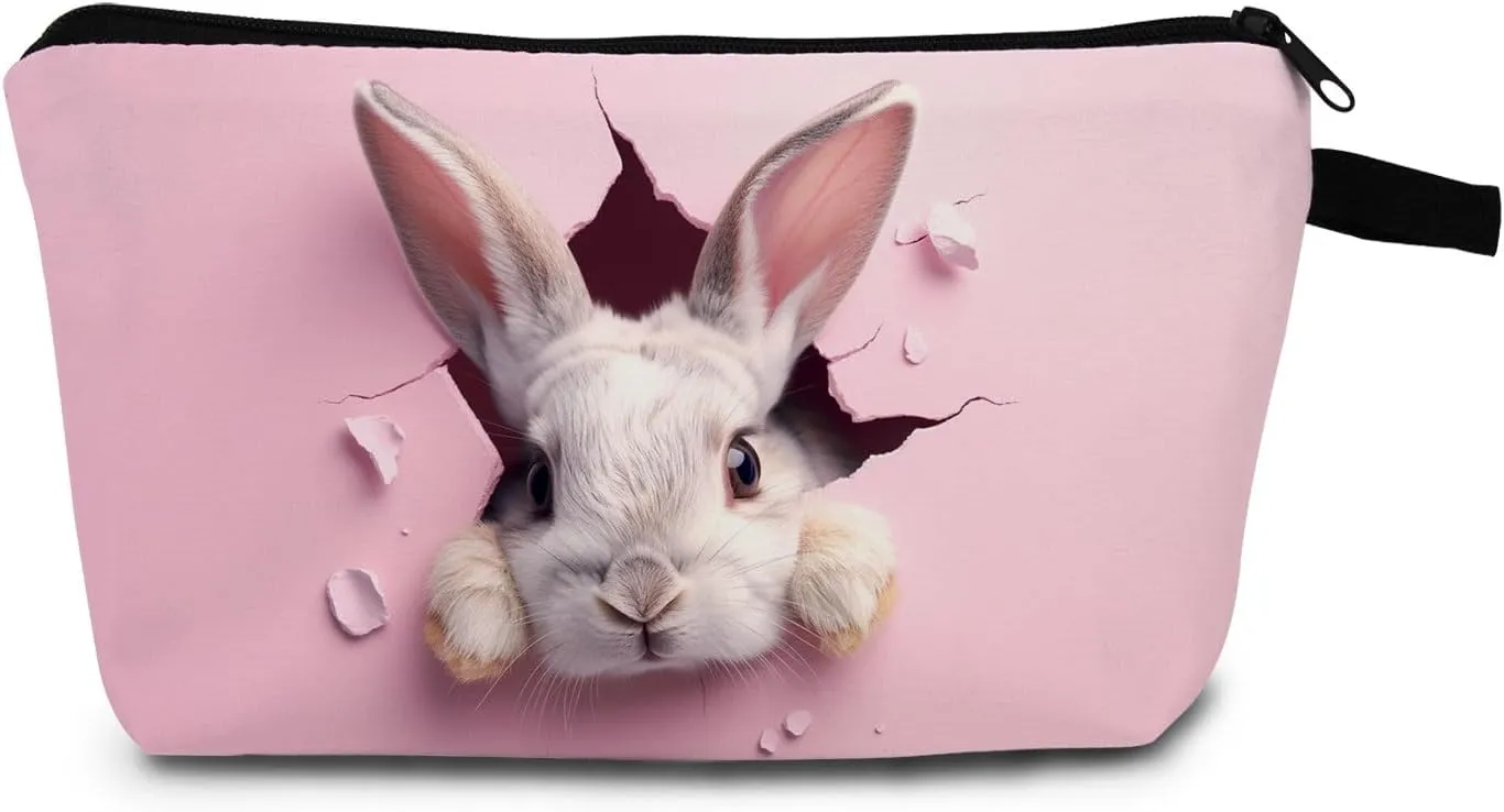 Easter Rabbit Makeup Bag Travel Makeup Pouch Toiletry Bag for Women Zipper Cosmetic Bag Easter Gift Gifts for Rabbit Lovers