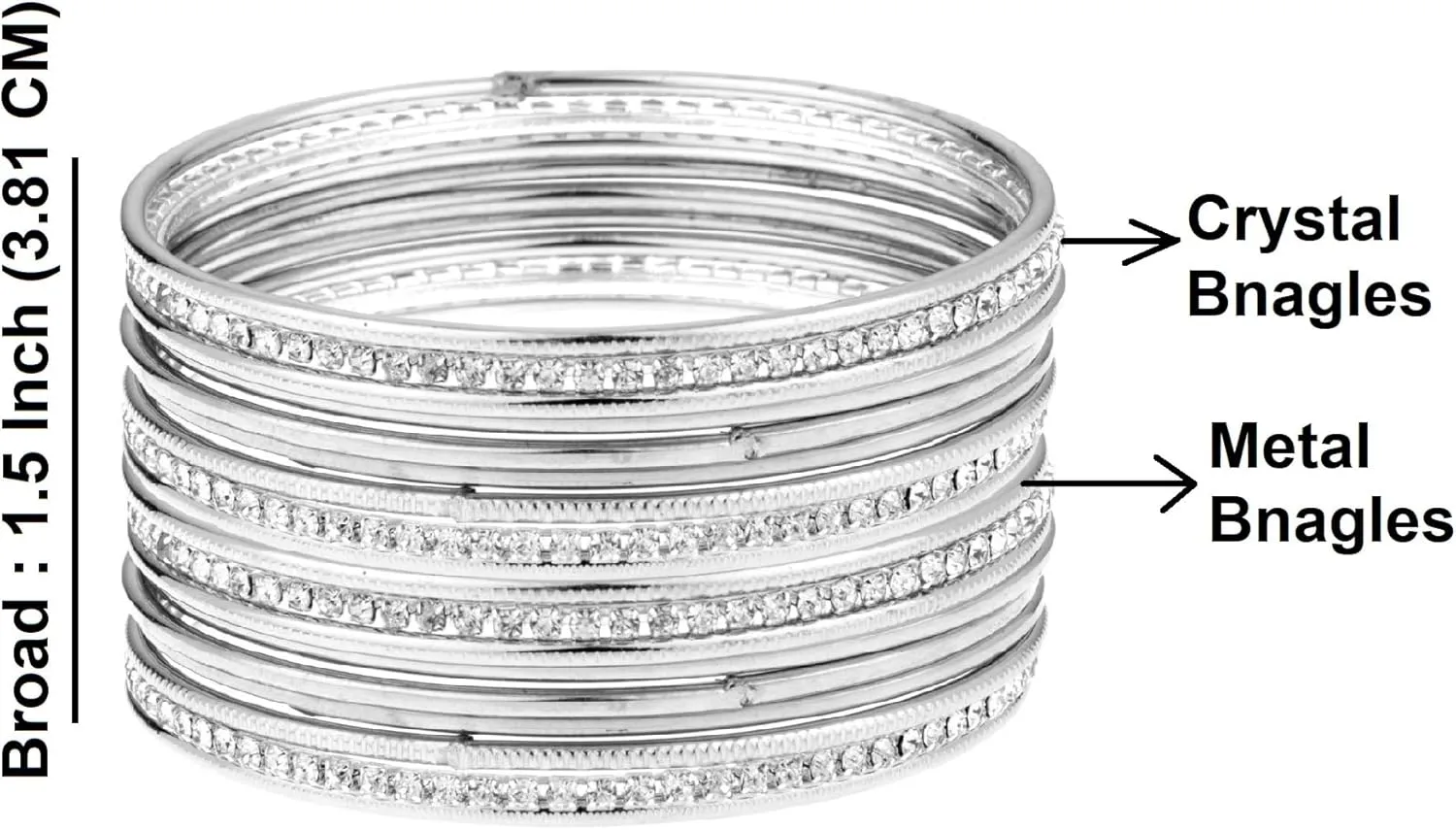 Efulgenz Silver Oxidized Bangles and Bracelets - Boho Indian CZ Crystal Set - Bollywood Jewelry for Women