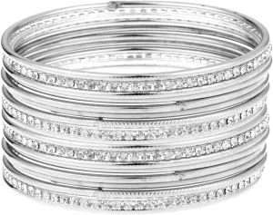 Efulgenz Silver Oxidized Bangles and Bracelets - Boho Indian CZ Crystal Set - Bollywood Jewelry for Women