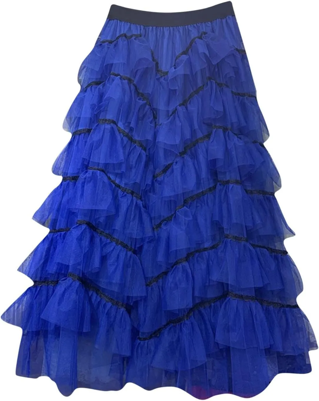 Elegant Layered Ruffle Tulle Skirts for Women High Waist Long Fairy Skirt High Elastic Waist A-Line Mesh Tutu Skirt