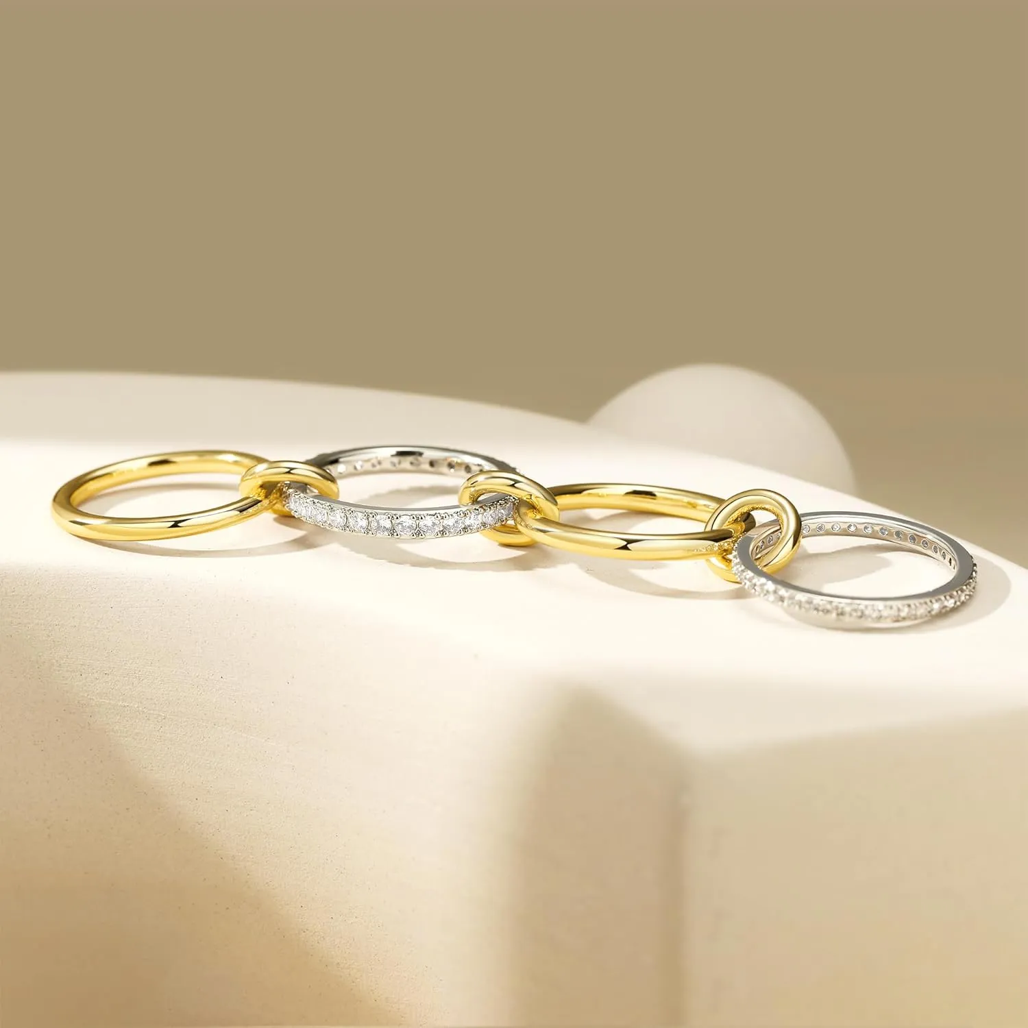 Elegant Pave Stackable Rings for Women - Non Tarnish Rings Set, Perfect for Everyday Wear, Fashion Jewelry with Sparkling Finish, Durable and Versatile, Ideal Gift for Her