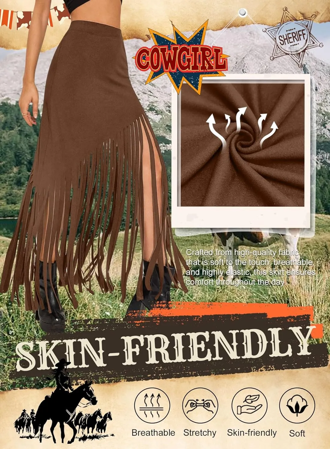 Ella Lust Womens Cowgirl Fringe Maxi Skirts - Western Country Concert Outfits Bodycon Hem Tassel High Waist Long Pencil Skirt