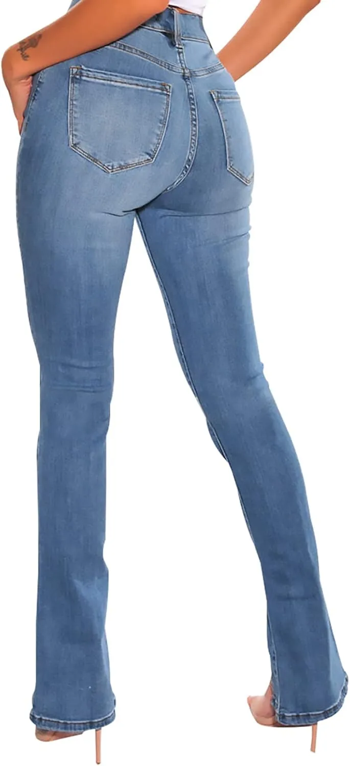 FairBeauty Women's Skinny Stretch Jeans Frayed Raw Hem Slim Fit Jeans Ripped Denim Pants