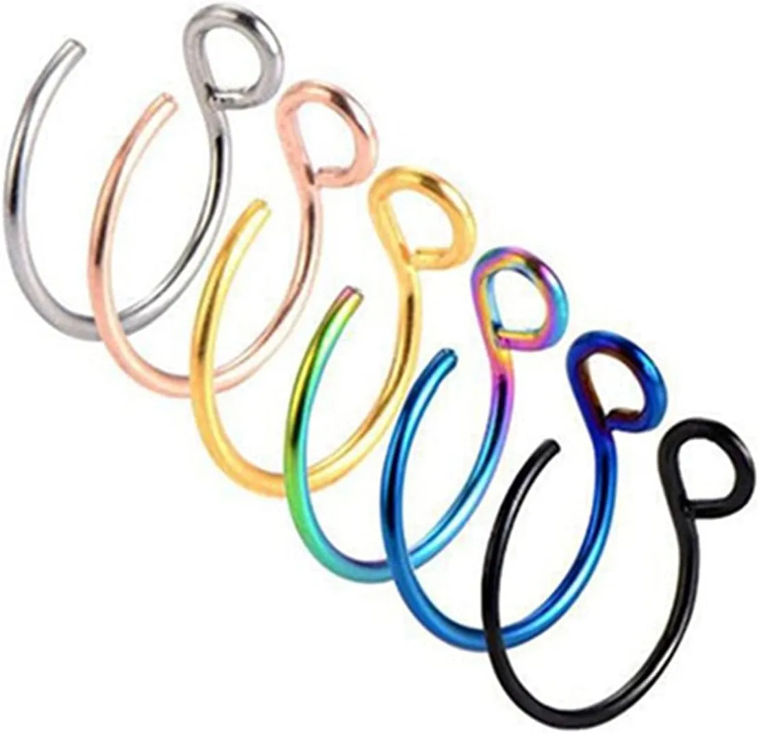 Fake Nose Ring, Faux Body Piercing Jewelry 8mm Stainless Steel Faux Fake Nose Ring Hoop Lip Septum Nose Ring
