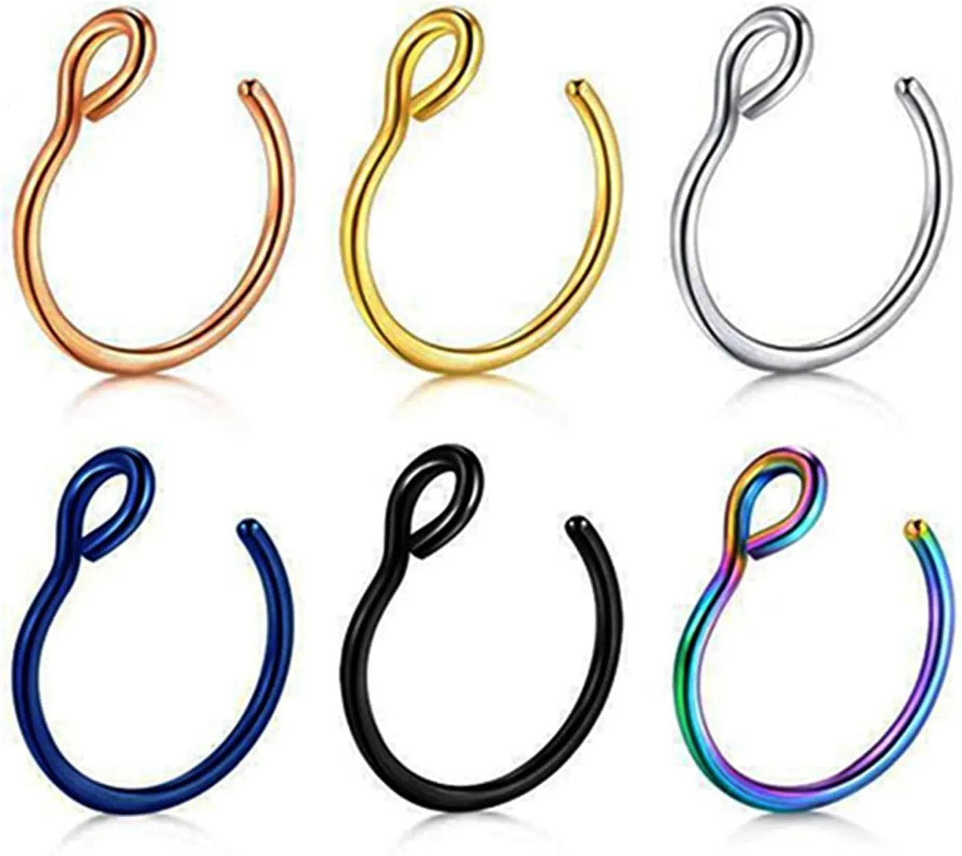 Fake Nose Ring, Faux Body Piercing Jewelry 8mm Stainless Steel Faux Fake Nose Ring Hoop Lip Septum Nose Ring