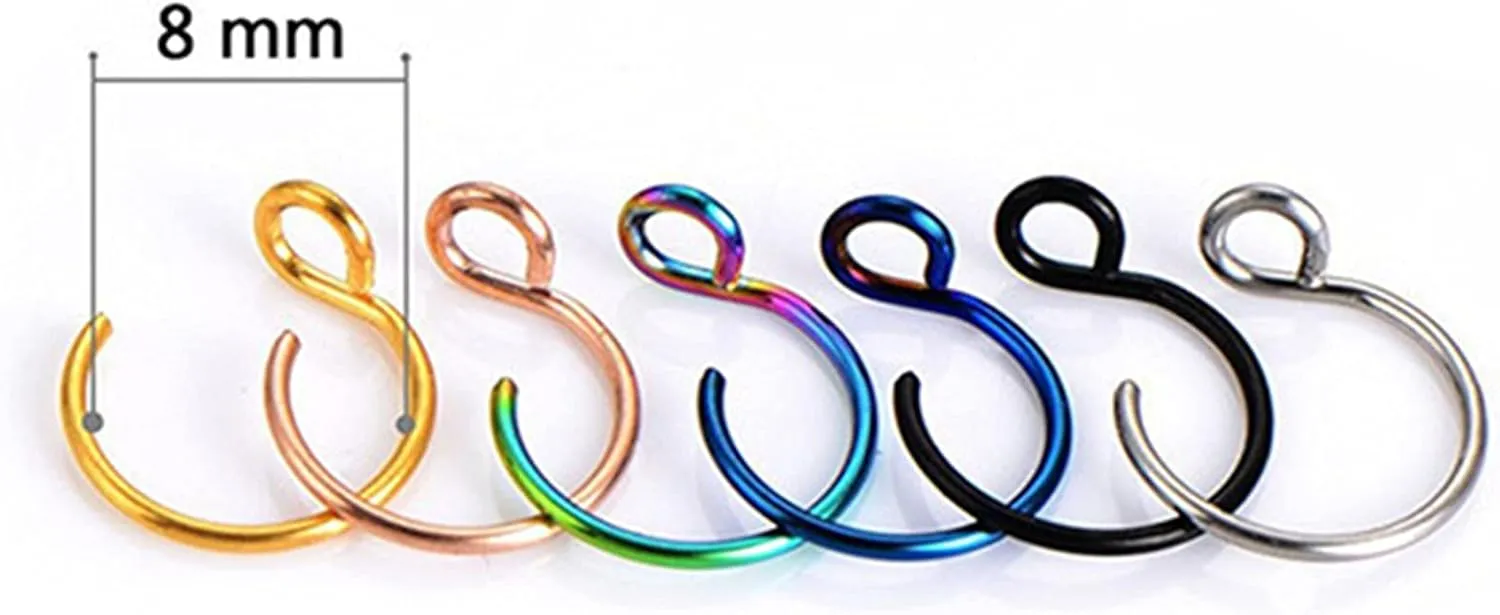 Fake Nose Ring, Faux Body Piercing Jewelry 8mm Stainless Steel Faux Fake Nose Ring Hoop Lip Septum Nose Ring