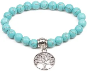 Family Tree of Life Turquoise Bracelet Elastic Stretch Bracelet for Women Men