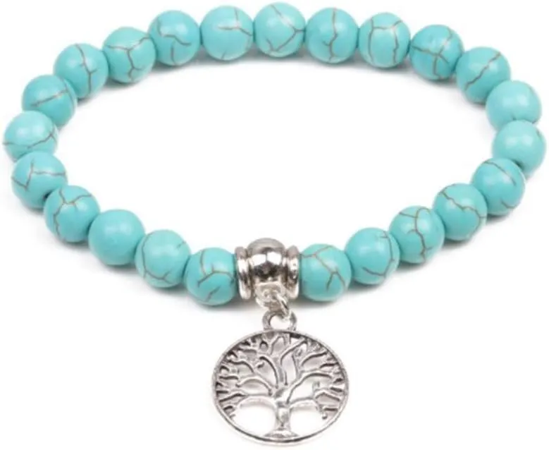 Family Tree of Life Turquoise Bracelet Elastic Stretch Bracelet for Women Men