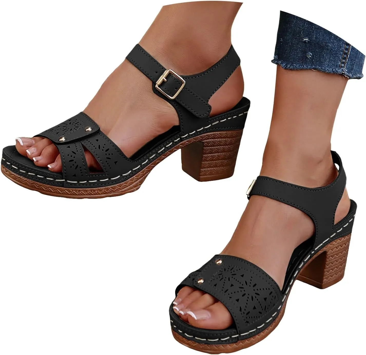 Fanyil Women's Comfy Orthotic Sandals, Women Platform Wedge Sandals Dressy Summer Wedges Chunky Heels Dress Shoes