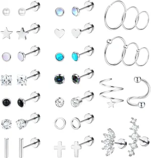 FASACCO Cartilage Earrings Stud Hoop Flat Back Earrings Surgical Steel Stud Earrings Cartilage Helix Tragus Piercing Jewelry