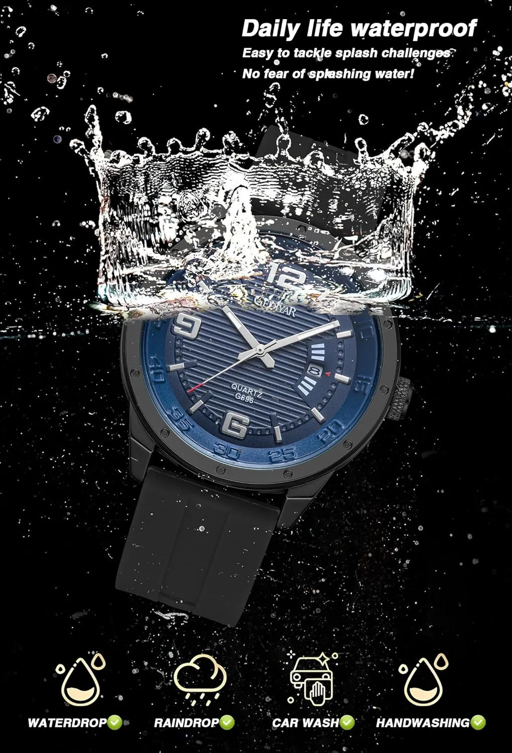 Fashion Analog Watch for Men, Waterproof Quartz Watch with Silicone Band, Unique Design Mens Military Army Sports Calendar Date Big Large Face Wrist Watch