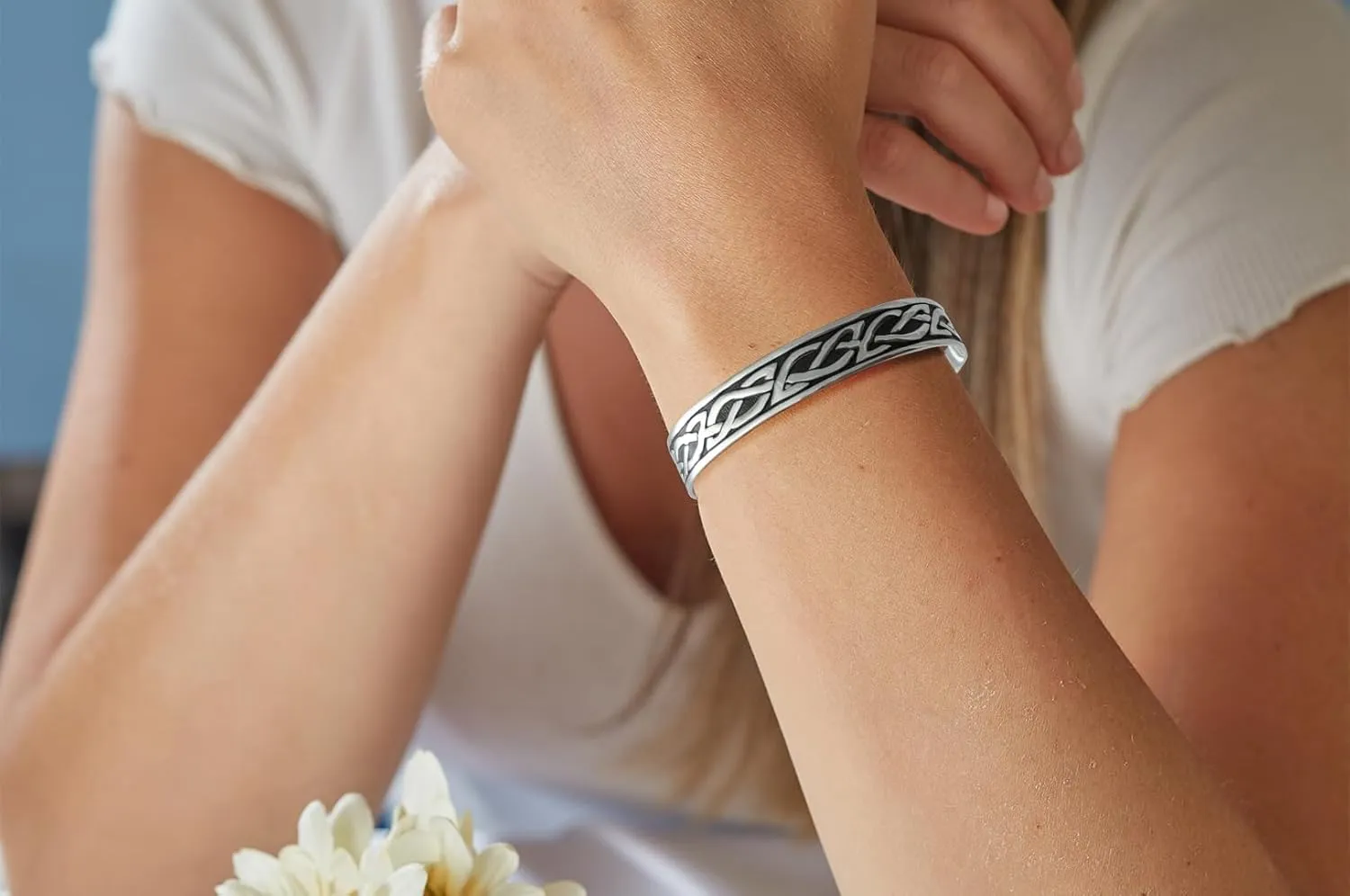FashionJunkie4Life 925 Sterlin Silver and Stainless Steel Open Cuff Celtic Bracelet