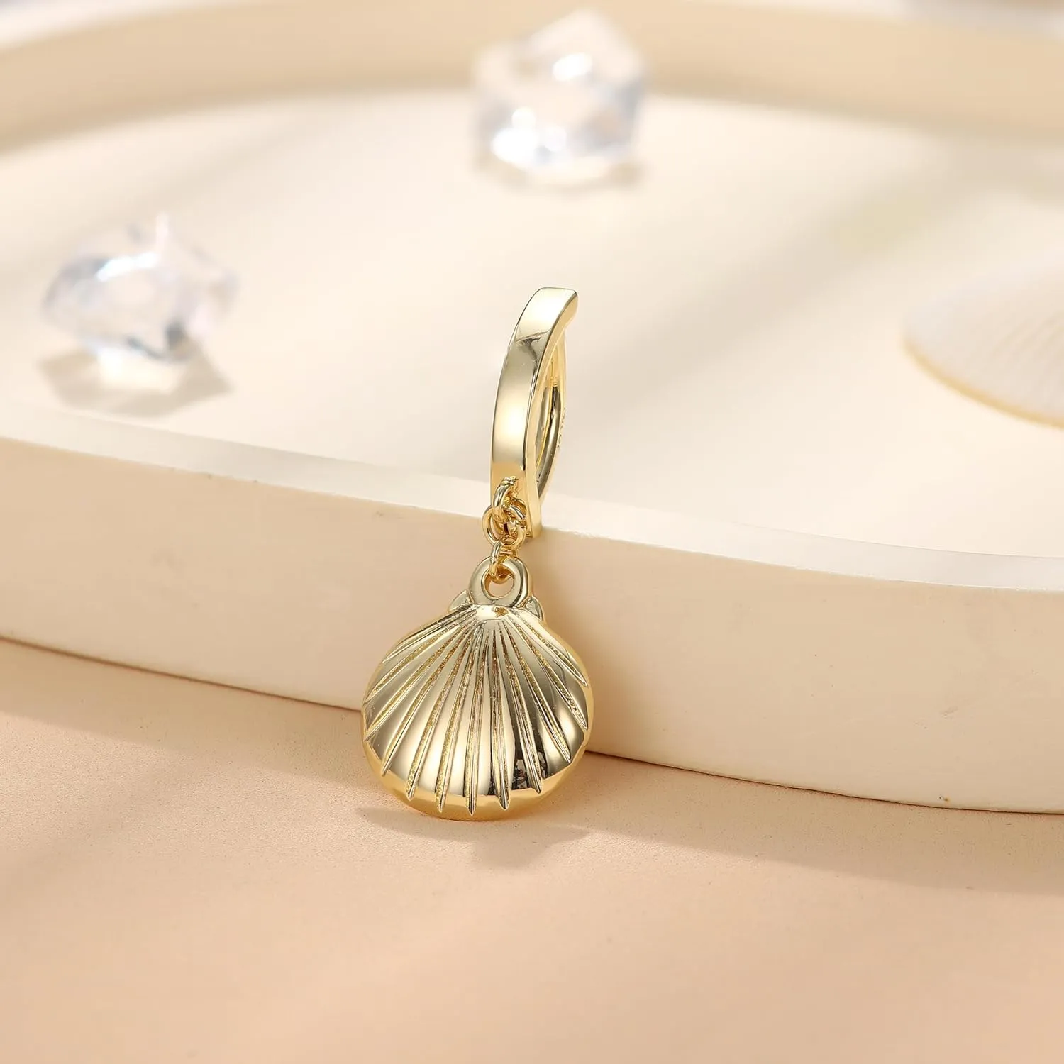 FIBO STEEL 14K Gold Plated Belly Button Rings for Women Clicker Dangle Belly Rings CZ Pearl Star Shells Barbell Navel Rings 316L Surgical Steel Belly Piercing Jewelry 14G