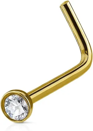 FIFTH CUE Crystal Set Half Ball Top IP Over 316L Surgical Steel L Bend Stud Nose Ring