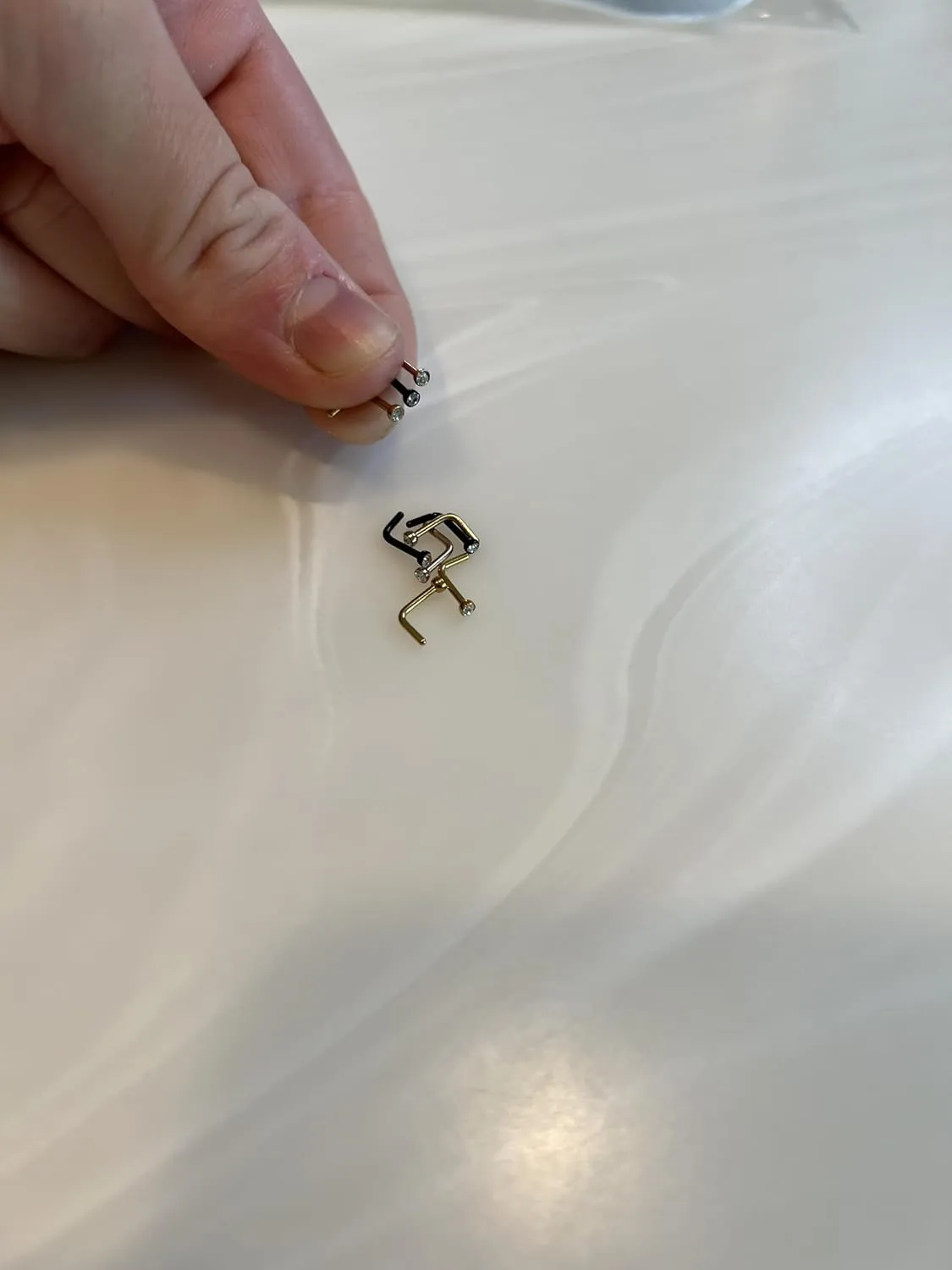 FIFTH CUE Crystal Set Half Ball Top IP Over 316L Surgical Steel L Bend Stud Nose Ring