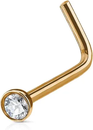 FIFTH CUE Crystal Set Half Ball Top IP Over 316L Surgical Steel L Bend Stud Nose Ring
