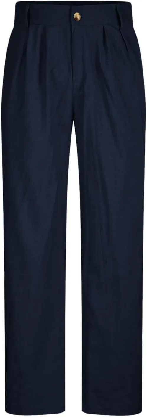 Finelylove Cotton Linen Pants Men Straight Leg Pleated Work Dress Pants Relaxed Fit Casual Leisure Chino Trousers