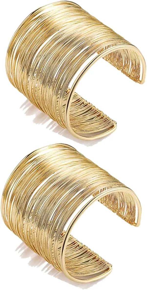 FIRAZIO 2-8 Pcs Cuff Bangle Bracelet for Women Open Wide Wire Bracelets Gold Wrist Cuff Wrap Bracelet Adjustable
