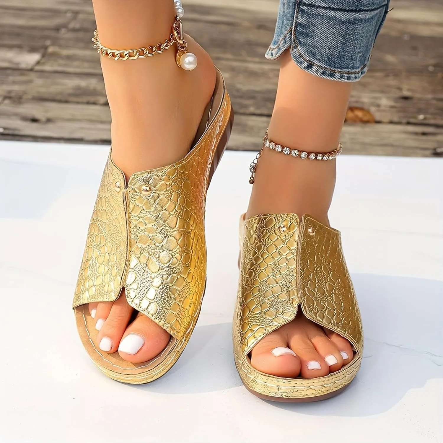Flat Sandals Open Toe Flatform Wedge Casual Sandal Women's Arch Support Sandals Womens Low Wedges Platform Sandals