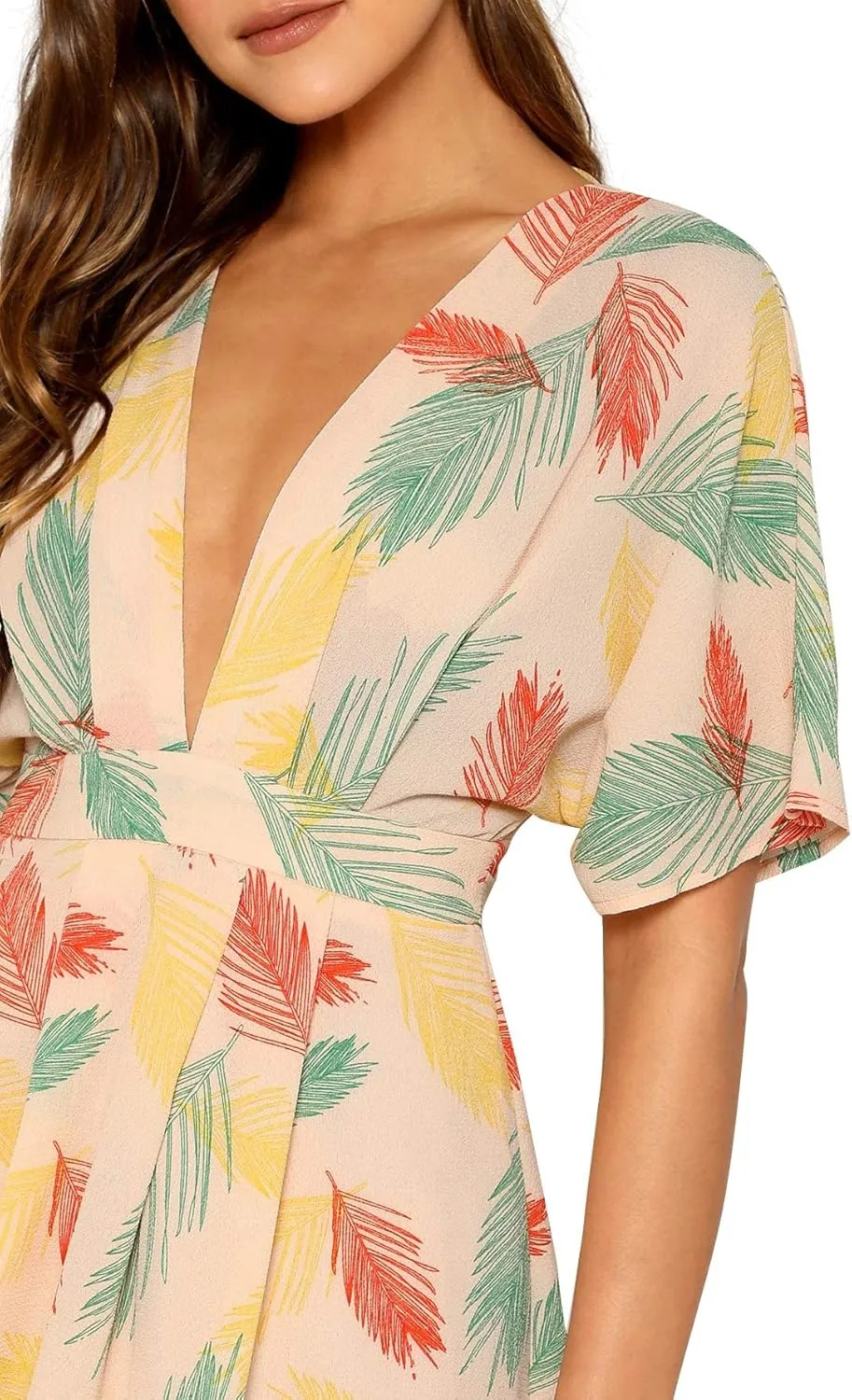 Floerns Women's Tropical Floral Plunging V Neck Tie Open Back Summer Short Dress