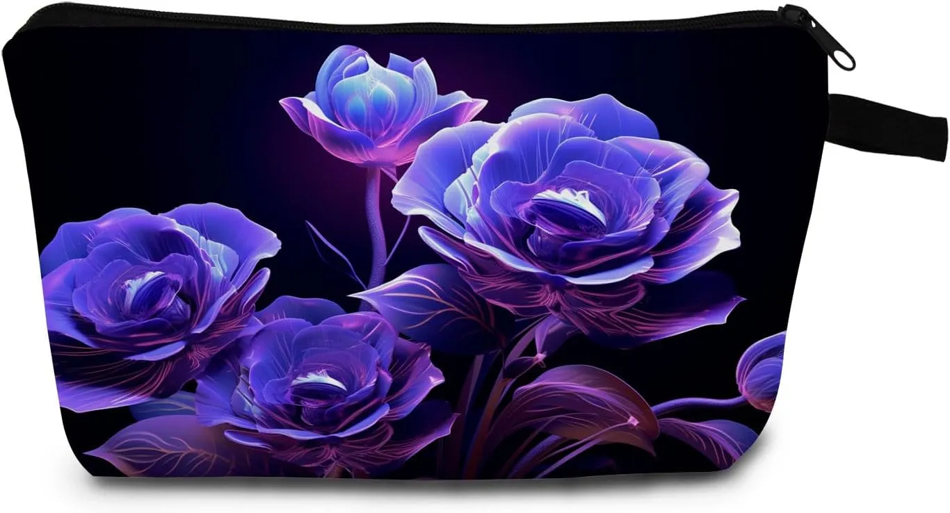 Flower Cosmetic Bags for Women Small Makeup Bag with Zipper Birthday Gift for Friend Flower Travel Toiletry Organizer Bag
