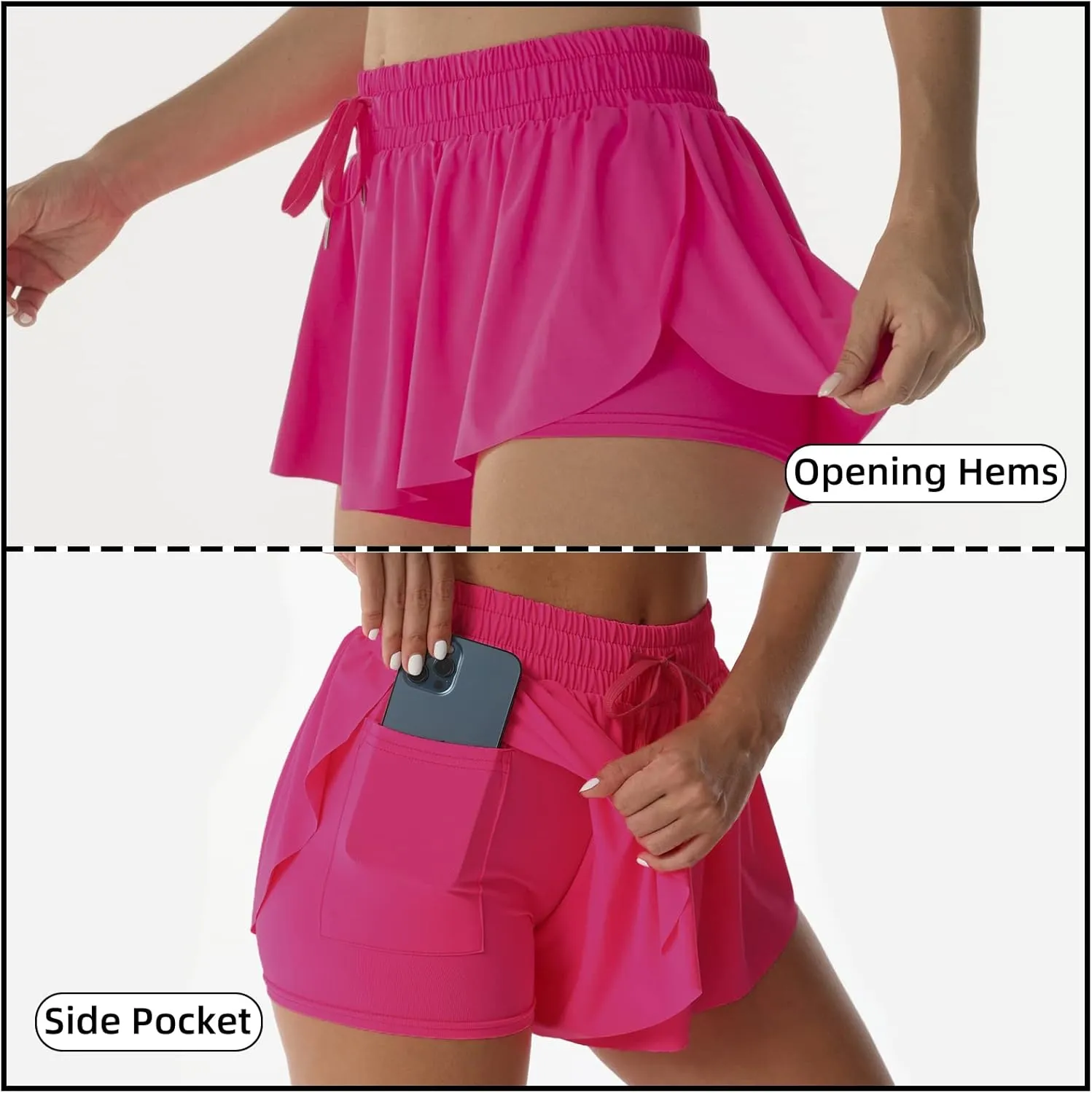 Flowy Athletic Shorts for Women Running Tennis Butterfly Shorts Girls 2-in-1 Double Layer Quick-Drying Comfy Shorts