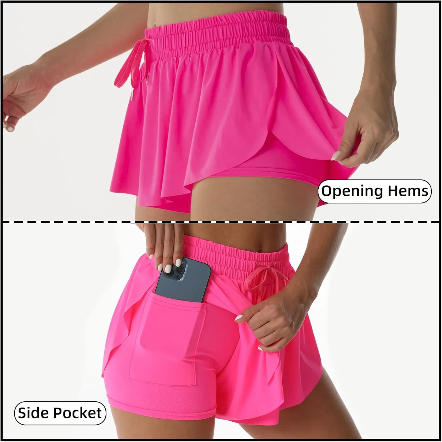 Flowy Athletic Shorts for Women Running Tennis Butterfly Shorts Girls 2-in-1 Double Layer Quick-Drying Comfy Shorts