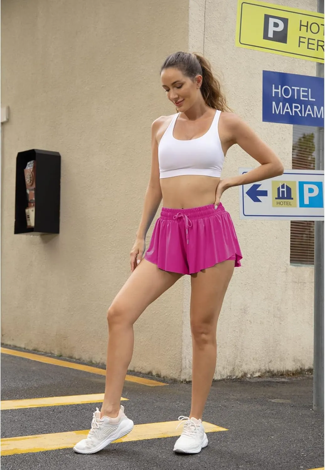 Flowy Athletic Shorts for Women Running Tennis Butterfly Shorts Girls 2-in-1 Double Layer Quick-Drying Comfy Shorts
