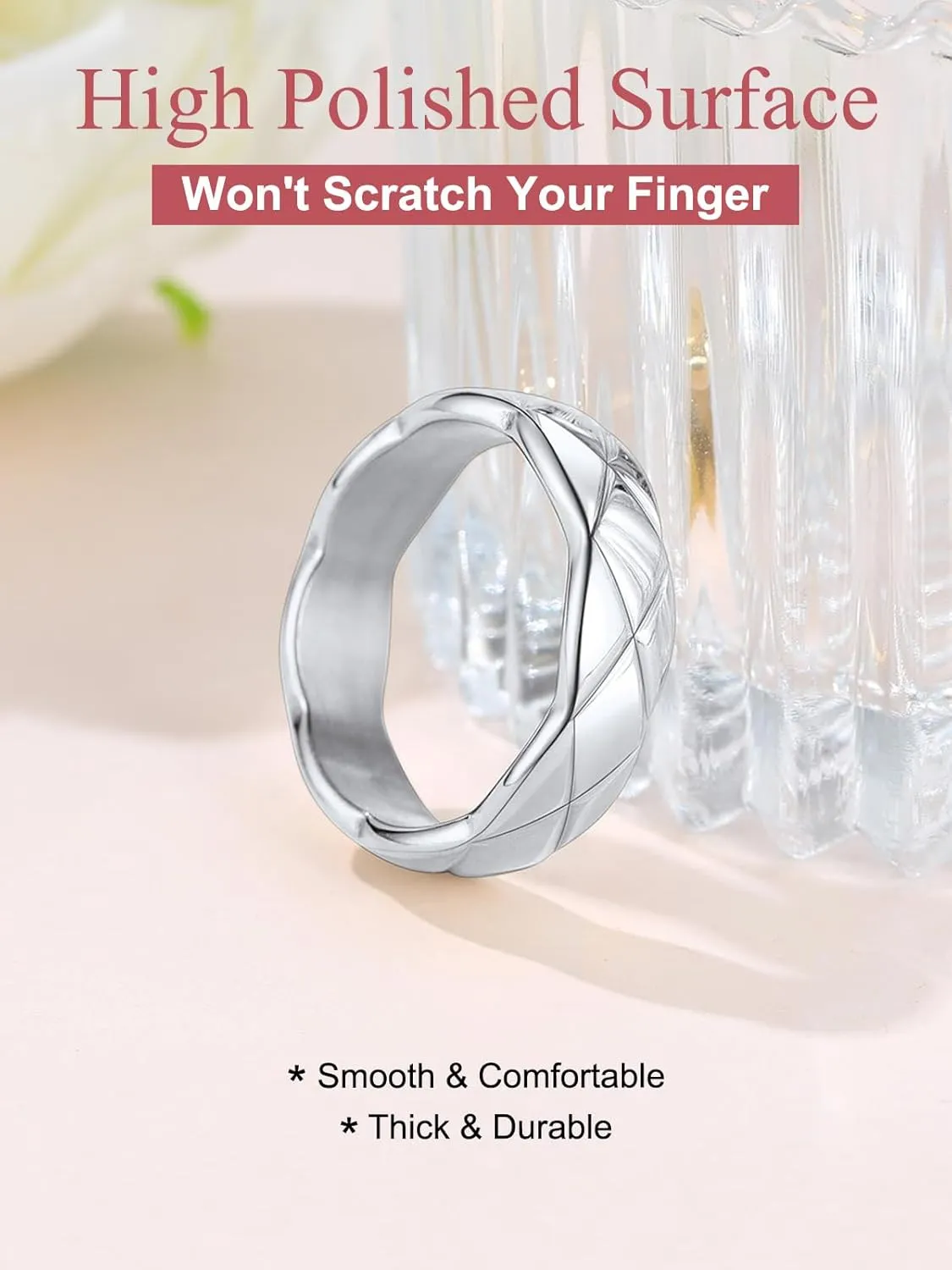 FOCALOOK Crush Bands Ring for Women Yellow Gold Plated 6MM Wide Wedding Promise Stacking Rings, Size 7-12