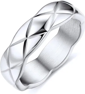 FOCALOOK Crush Bands Ring for Women Yellow Gold Plated 6MM Wide Wedding Promise Stacking Rings, Size 7-12