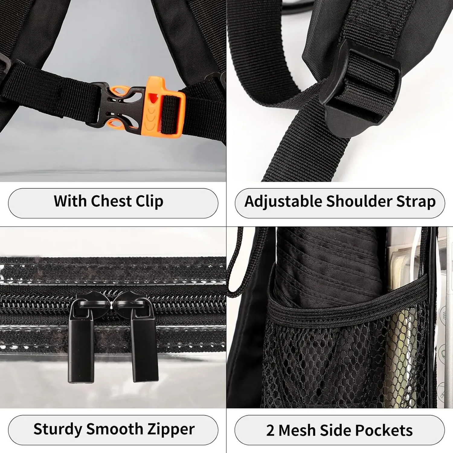 Food French Fries Clear Backpack Heavy Duty PVC Transparent Backpacks See Through Bag for Stadium Events Concert Work Travel Clear Bags