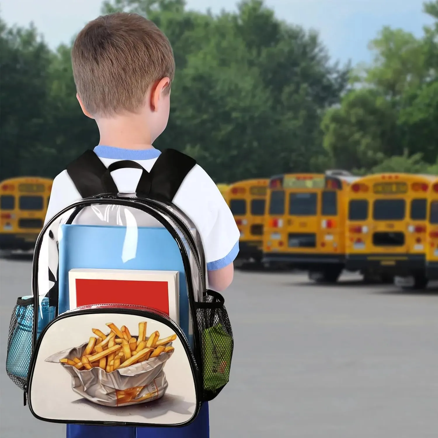 Food French Fries Clear Backpack Heavy Duty PVC Transparent Backpacks See Through Bag for Stadium Events Concert Work Travel Clear Bags