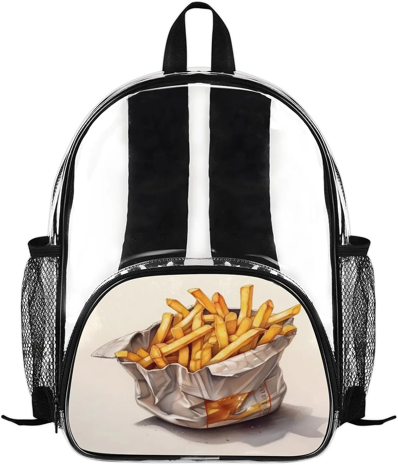 Food French Fries Clear Backpack Heavy Duty PVC Transparent Backpacks See Through Bag for Stadium Events Concert Work Travel Clear Bags