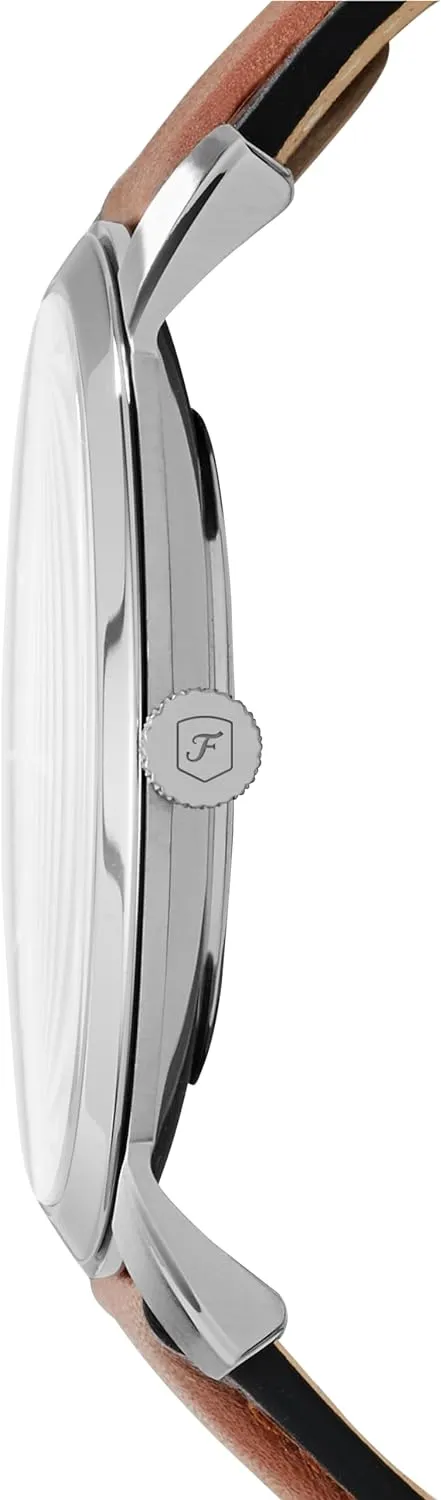 Fossil Men's Minimalist Quartz Stainless Steel and Leather Three-Hand Watch