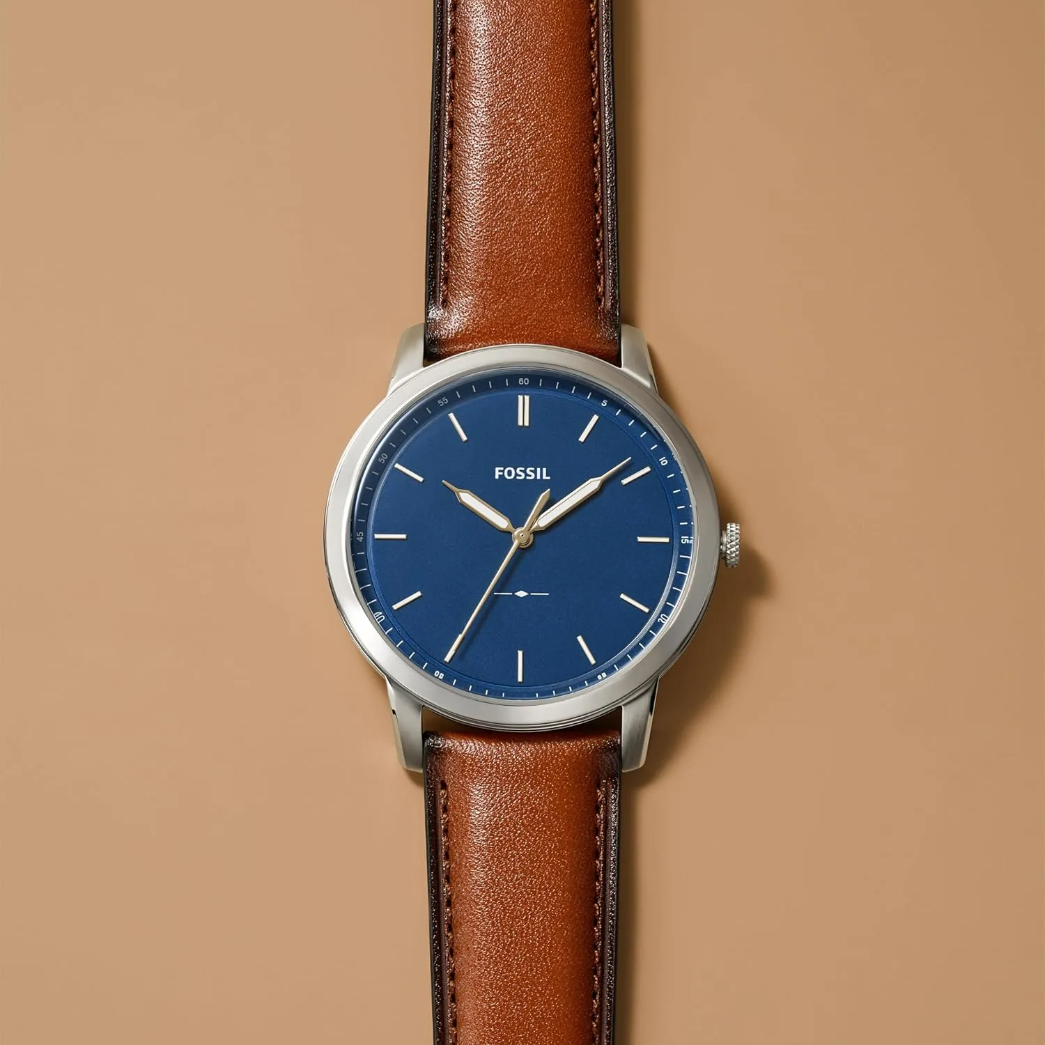 Fossil Men's Minimalist Quartz Stainless Steel and Leather Three-Hand Watch