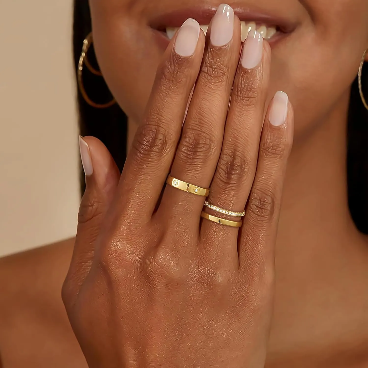 Foxgirl 3Pcs Gold Rings for Women Non Tarnish Gold Rings Set 14K Gold Plated CZ Thumb Rings Stackable Rings for Women Rings Size 6-10 Gold jewelry for Women