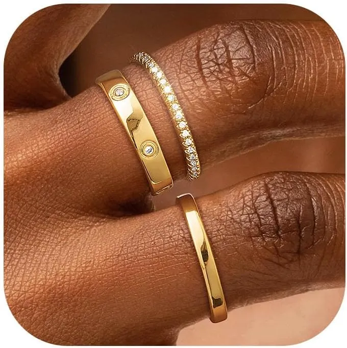 Foxgirl 3Pcs Gold Rings for Women Non Tarnish Gold Rings Set 14K Gold Plated CZ Thumb Rings Stackable Rings for Women Rings Size 6-10 Gold jewelry for Women