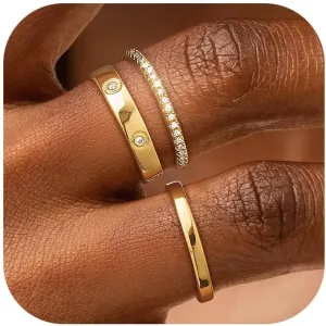 Foxgirl 3Pcs Gold Rings for Women Non Tarnish Gold Rings Set 14K Gold Plated CZ Thumb Rings Stackable Rings for Women Rings Size 6-10 Gold jewelry for Women