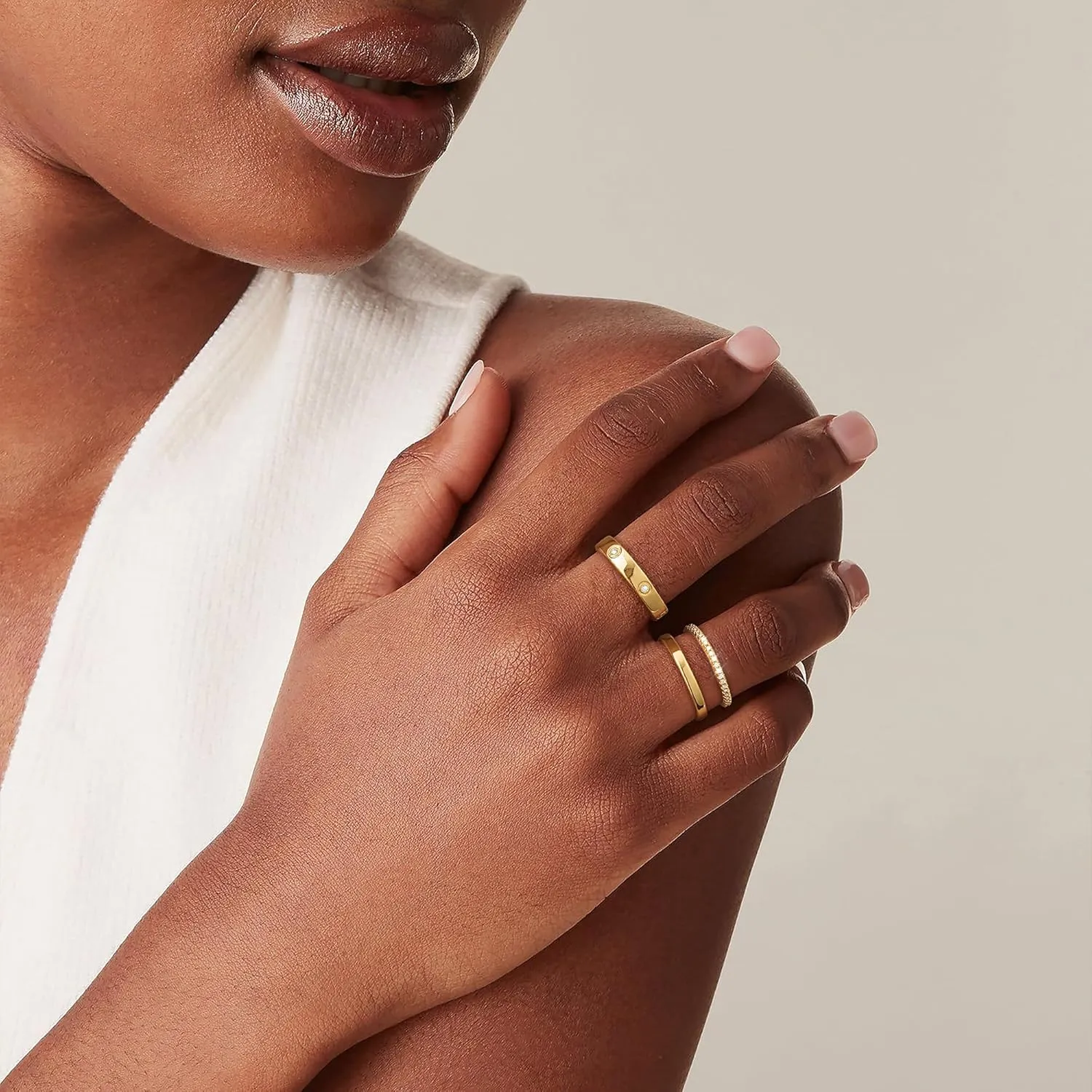 Foxgirl 3Pcs Gold Rings for Women Non Tarnish Gold Rings Set 14K Gold Plated CZ Thumb Rings Stackable Rings for Women Rings Size 6-10 Gold jewelry for Women