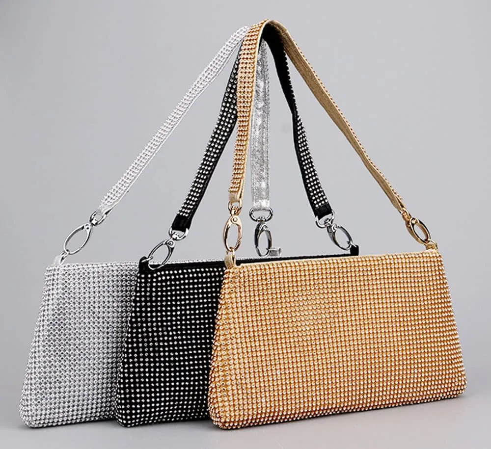 Frosted Stripe Shining Crystals Evening Handbags for Women Rhinestones Clutch Purses for Women Party Wedding Daily Black